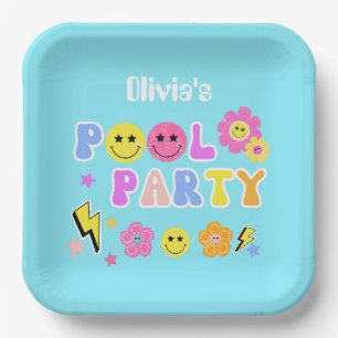 Plato De Papel Fiesta de piscina Retro Preppy Y2K Feliz Cumpleaño
