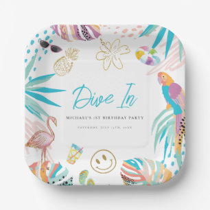 Plato De Papel Fiesta de piscina tropical Cumpleaños