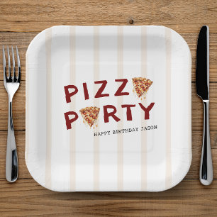 Plato De Papel Fiesta de Pizza Cumpleaños Infantil Rayado