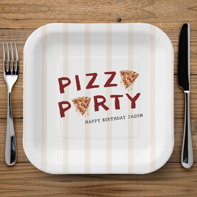 Plato De Papel Fiesta de Pizza Cumpleaños Infantil Rayado (Subido por el creador)