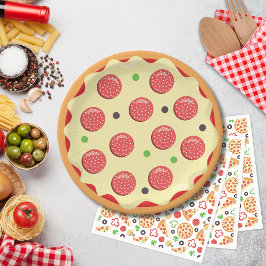 Plato De Papel Fiesta de Pizza de Cumpleaños Moderno Cute Pizza