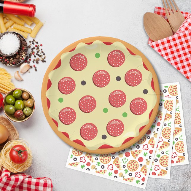 Plato De Papel Fiesta de Pizza de Cumpleaños Moderno Cute Pizza (Subido por el creador)