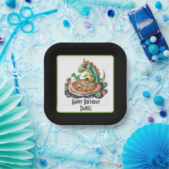Plato De Papel Fiesta de pizza dinosaurio (Fiesta)