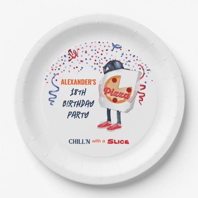 Plato De Papel Fiesta de Pizza Divertida (Anverso)