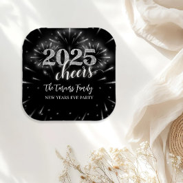 Plato De Papel Fiesta de plata y negro en vísperas de Año Nuevo