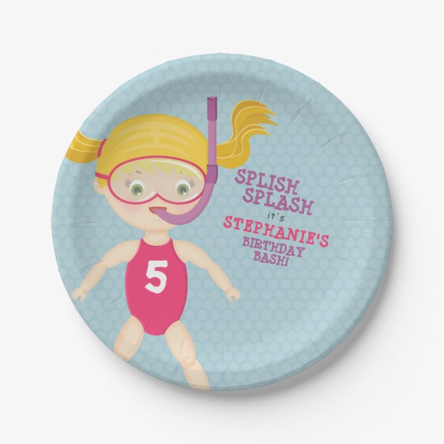 Plato De Papel Fiesta de playa Chica de buceo (Anverso)