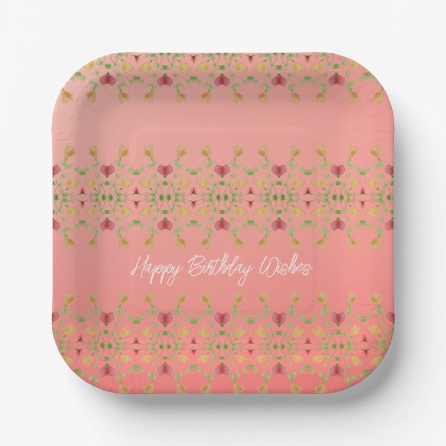Plato De Papel Fiesta de plaza floral rosa (Anverso)