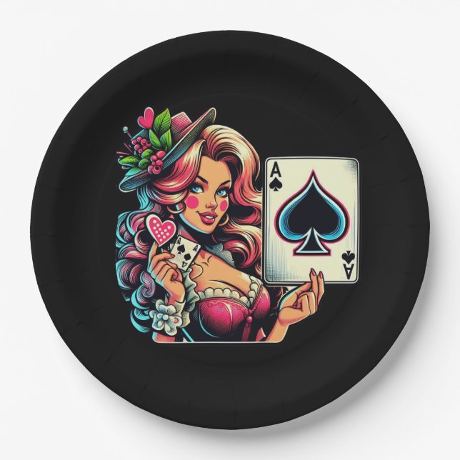 Plato De Papel Fiesta de poker cute (Anverso)