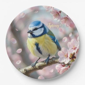 Plato De Papel Fiesta de primavera personalizada Pájaro herrerill