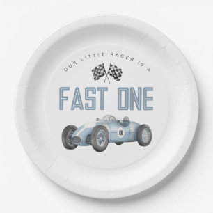 Plato De Papel Fiesta de primer cumpleaños de Blue Race Car Fast