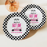 Plato De Papel Fiesta de primer cumpleaños de Fast One Pink Race<br><div class="desc">¡Este es un coche de carreras rápido de un color rosado primer Fiesta de cumpleaños!</div>