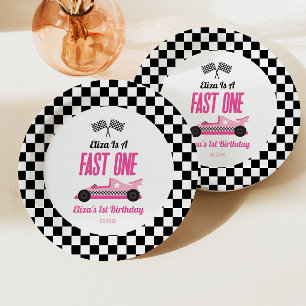Plato De Papel Fiesta de primer cumpleaños de Fast One Pink Race 