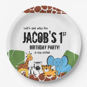 Plato De Papel fiesta de primer cumpleaños de Safari personalizad
