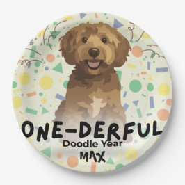 Plato De Papel Fiesta de Primer Cumpleaños del Goldendoodle Verde