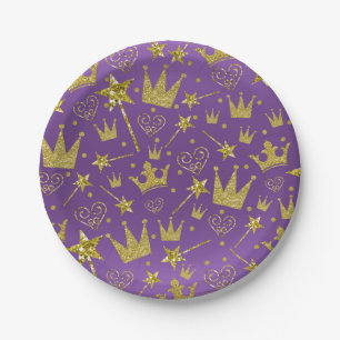 Plato De Papel Fiesta de Princesas Niñas con Brillo Purpura Real 