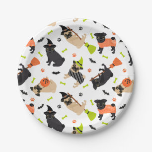 Plato De Papel Fiesta de Pug Halloween