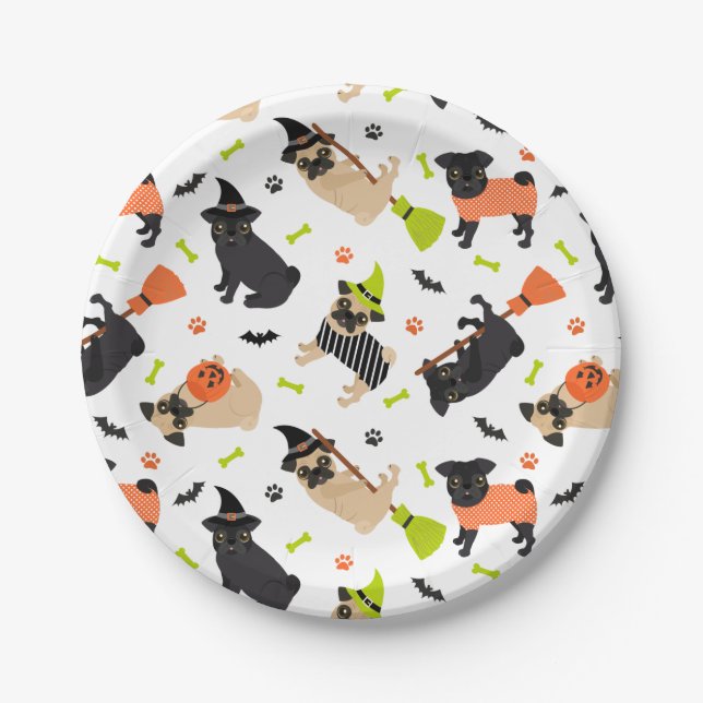 Plato De Papel Fiesta de Pug Halloween (Anverso)