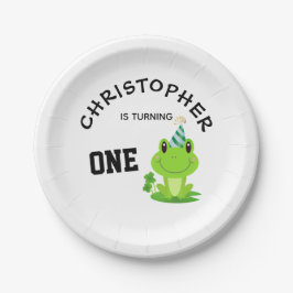Plato De Papel Fiesta de rana Primer cumpleaños Swamp Green Frogg