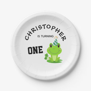 Plato De Papel Fiesta de rana Primer cumpleaños Swamp Green Frogg