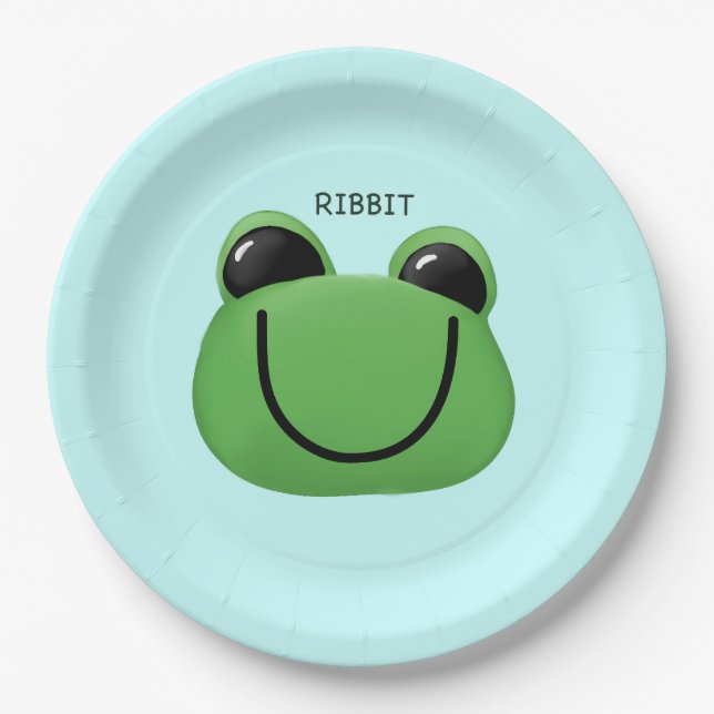Plato De Papel Fiesta de rana verde feliz (Anverso)