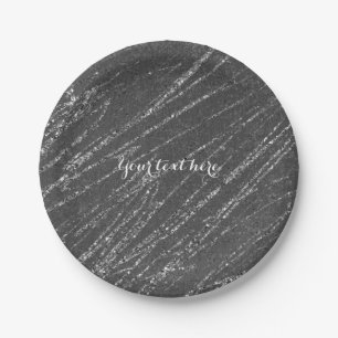 Plato De Papel Fiesta de raya glam moderna gris y plata