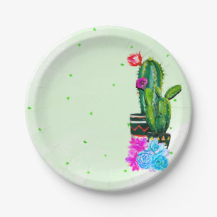 Plato De Papel Fiesta de Rayas Brillantes Suculentas Cinco de May