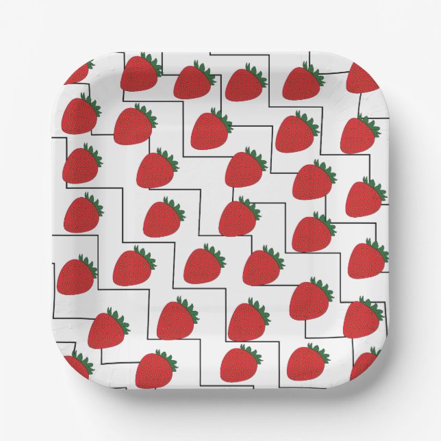 Plato De Papel Fiesta de Rayas Chevron de Fresa (Anverso)