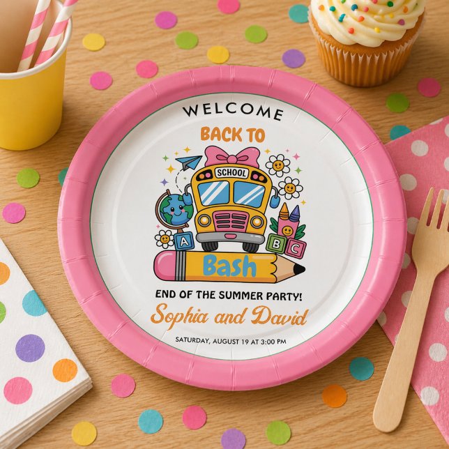 Plato De Papel ¡Fiesta de Regreso a la Escuela! Fiesta Editable d (School’s Back Bash! Editable End of Summer Party Paper Plates)