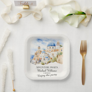 Plato De Papel Fiesta de retiro Colorful Greece Village Hill