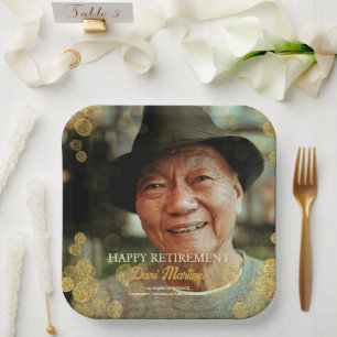Plato De Papel Fiesta de retiro feliz de Gold Confetti