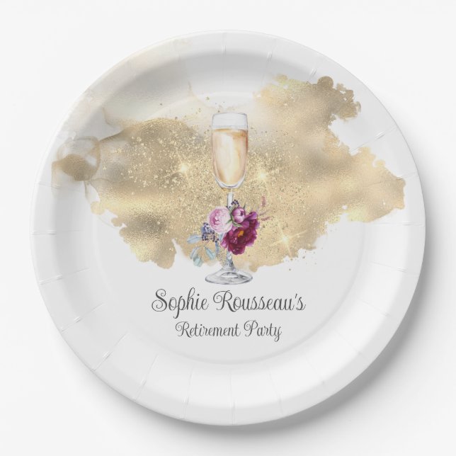 Plato De Papel Fiesta de retiro moderno Champagne Purpurinas Napk (Anverso)