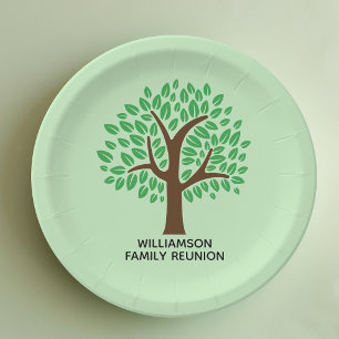 Plato De Papel Fiesta de reunión familiar del árbol verde lindo p