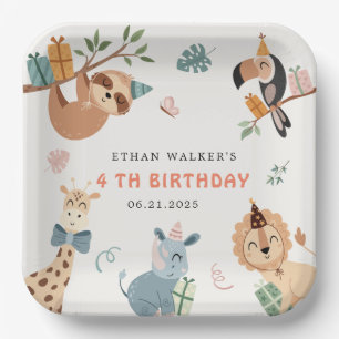 Plato De Papel Fiesta de Safari Cute Animales Niños Cumpleaños