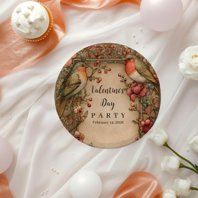 Plato De Papel Fiesta de San Valentín de pájaros cantores y rosas (Subido por el creador)