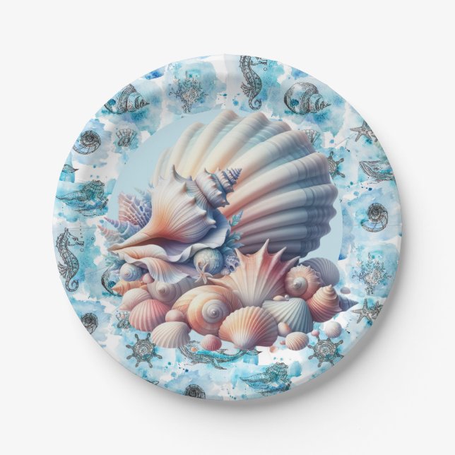 Plato De Papel Fiesta de Seashells (Anverso)