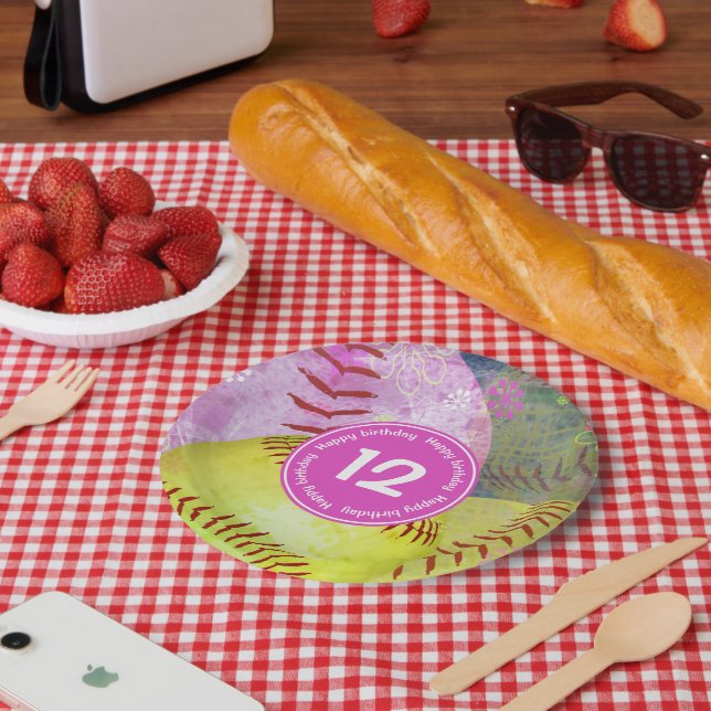 Plato De Papel fiesta de softball chica personalizado (Picnic)