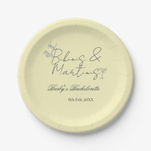 Plato De Papel Fiesta de soltera Bikins & Martinis amarillo retro