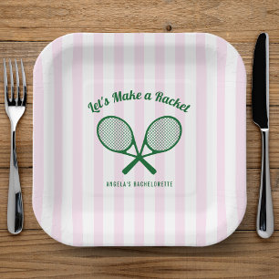 Plato De Papel Fiesta de Soltera de Tenis Haz un Racket Rayado
