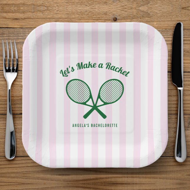 Plato De Papel Fiesta de Soltera de Tenis Haz un Racket Rayado (Subido por el creador)