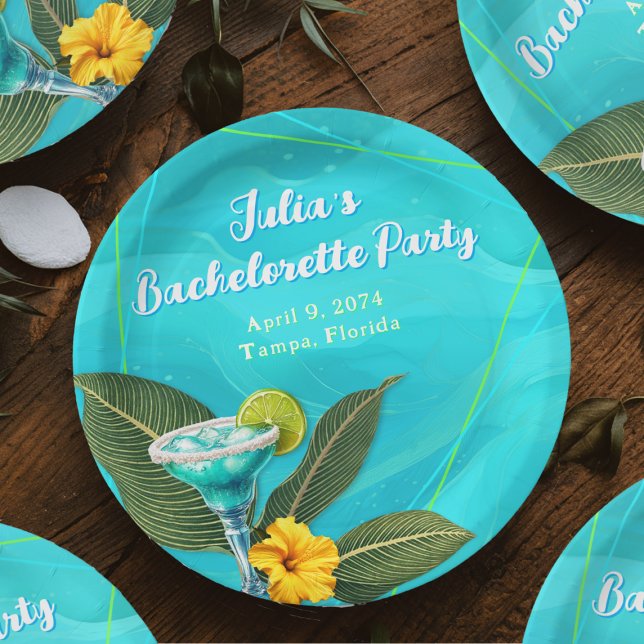 Plato De Papel Fiesta de Soltera Tropical Olas Azules (Subido por el creador)
