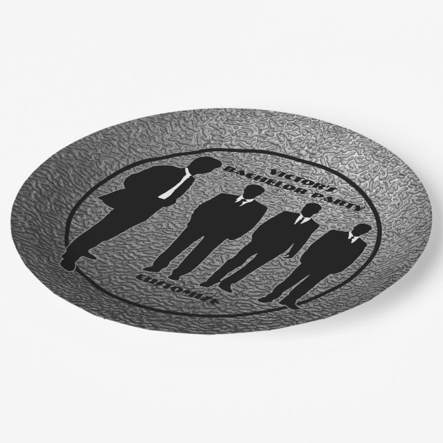 Plato De Papel Fiesta de Soltero Chic Negro y Plata (Angular)