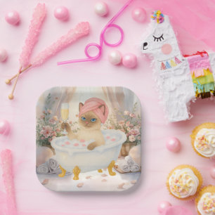 Plato De Papel Fiesta de Spa para Cat Lovers