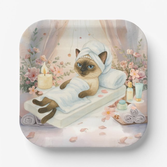 Plato De Papel Fiesta de Spa para Cat Lovers (Anverso)