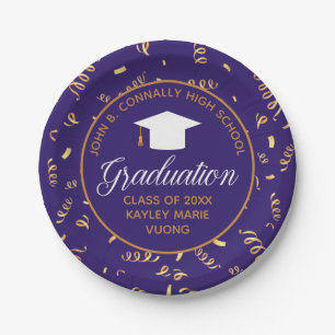 Plato De Papel Fiesta de Streamers Personalizado Purple Gold de G