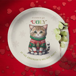 Plato De Papel Fiesta de suéter feo de gato