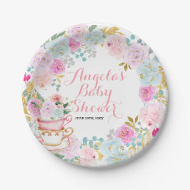 Plato De Papel Fiesta de té Baby Shower Pastel Flowers