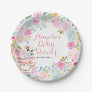 Plato De Papel Fiesta de té Baby Shower Pastel Flowers