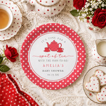 Fiesta de té con lunares rojos para la futura mamá