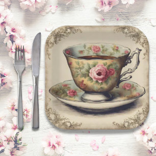 Plato De Papel Fiesta de Té de Despedida de Soltera con Taza de T