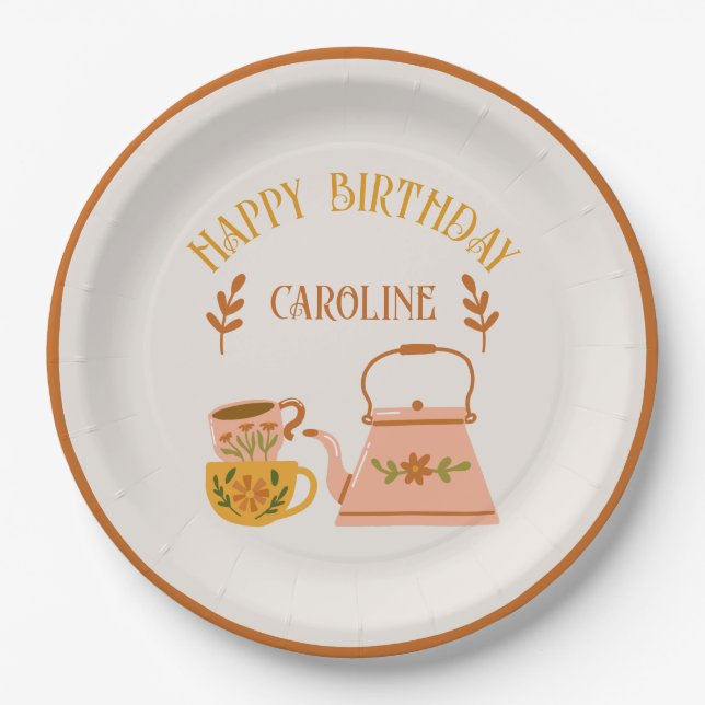 Plato De Papel Fiesta de té de otoño Personalizado cumpleaños (Anverso)
